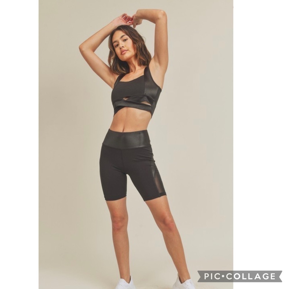 Black Biker Shorts & Cross-Over Sports Bra